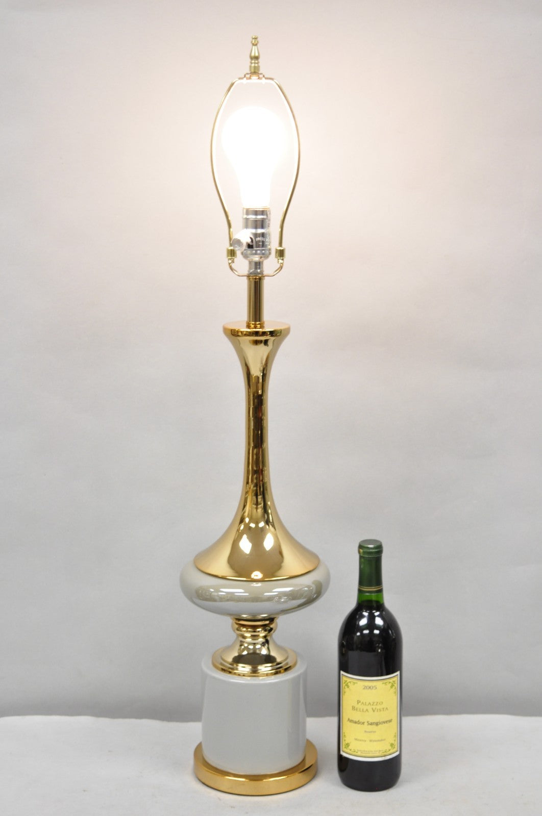 Contemporary Modern Sculptural Gold Metal & Gray Porcelain Ceramic Table Lamp