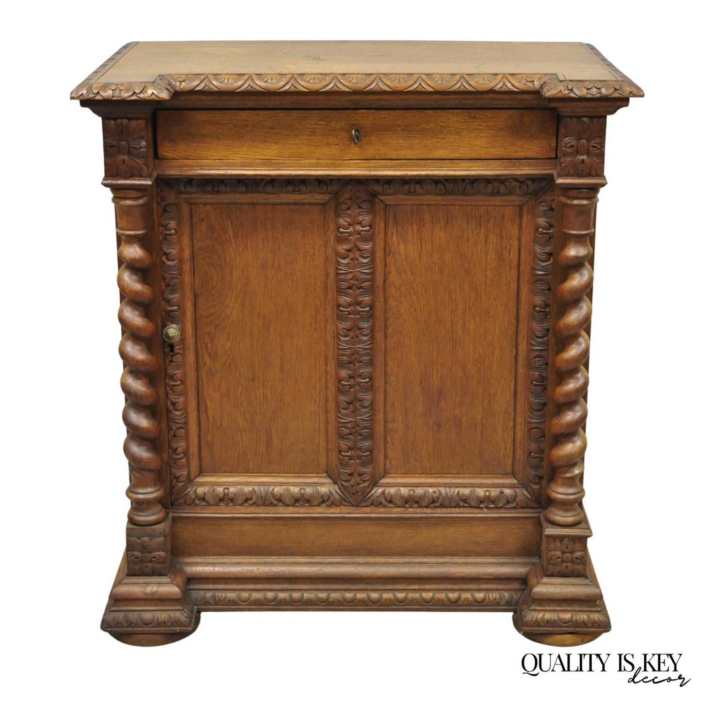 Antique Renaissance Revival Oak Wood Spiral Barley Twist Jelly Liquor Cabinet