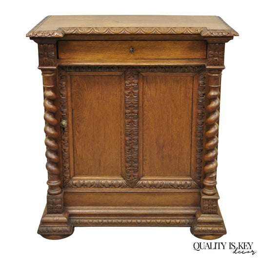 Antique Renaissance Revival Oak Wood Spiral Barley Twist Jelly Liquor Cabinet