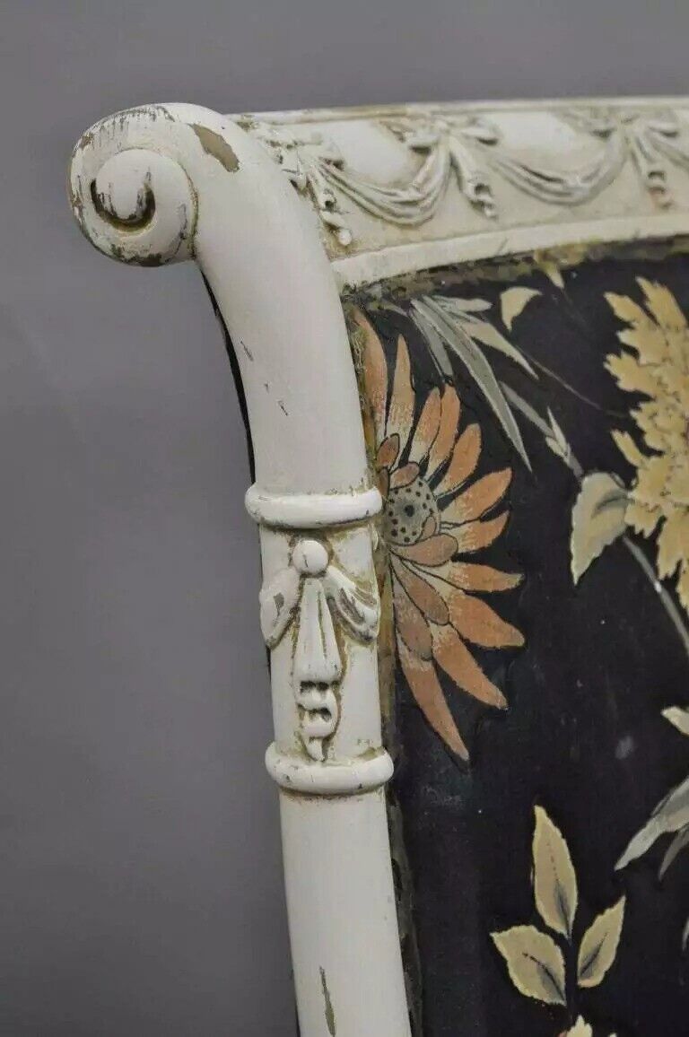 Vintage French Hollywood Regency Style Carved Cornucopia White Chairs - a Pair