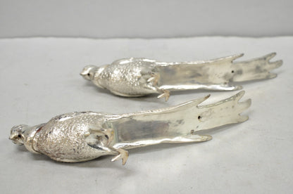 Vintage Mid Century Modern Silver Plated Pheasant Peacock Bird Figurines - Pair