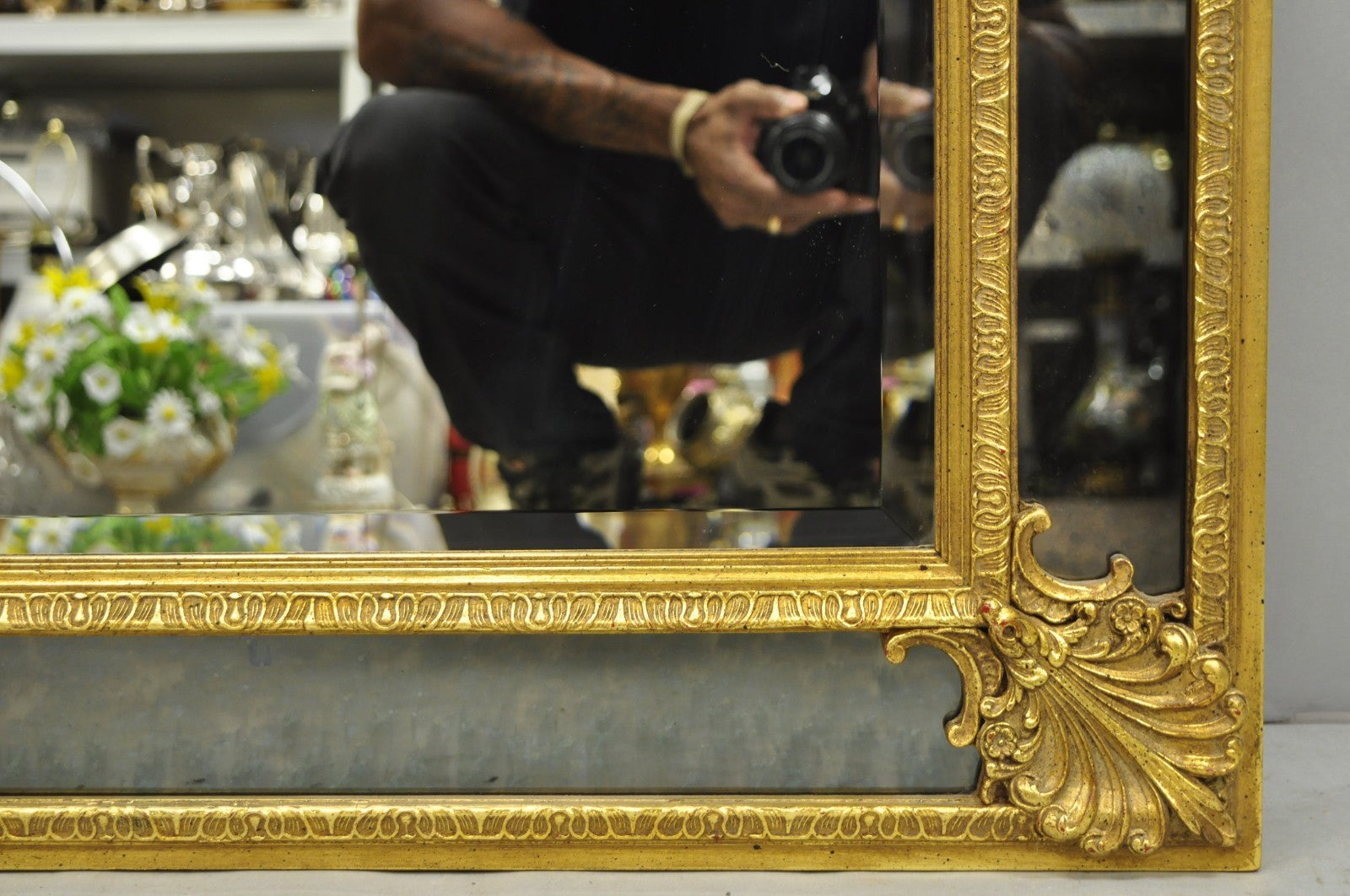 Vintage Friedman Bros French Louis XV Rococo Style Gold Gilt Smoked Glass Mirror