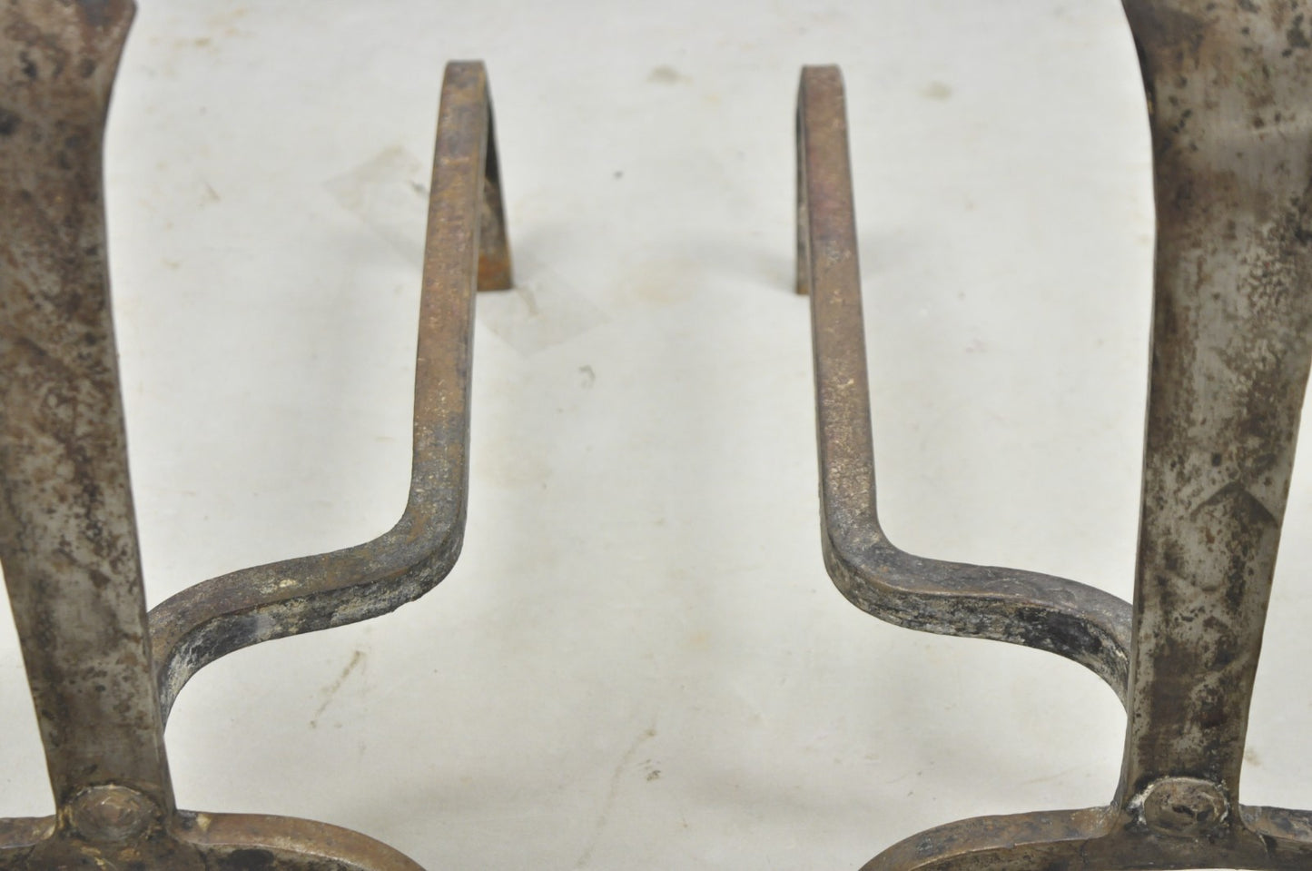 Antique French Art Nouveau Hand Hammered Wrought Iron & Bronze Andirons - a Pair