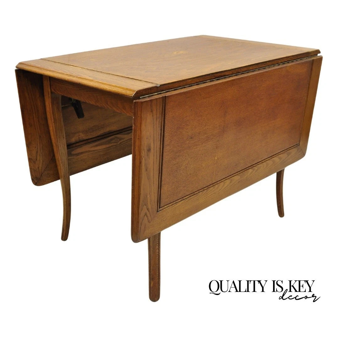 Vintage Mid Century Modern Klismos Saber Leg Oak Wood Drop Leaf Dining Table