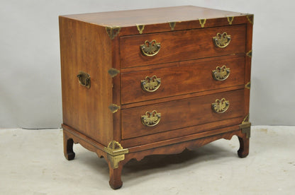 Henredon Pan Asian Chinoiserie Brass Butterfly 3 Drawer Campaign Chest Commode