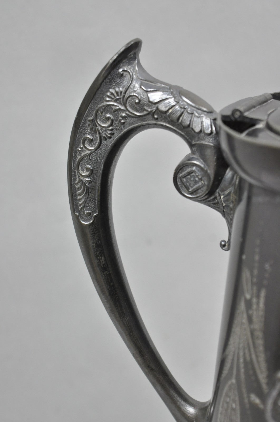 Antique English Victorian Silver Plated Tilting Coffee Pot on Stand w/ Engraving