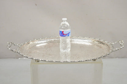 Antique English Victorian Art Nouveau Floral Repousse Oval Serving Platter Tray