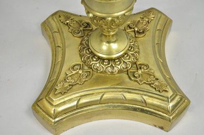 Antique French Victorian Solid Brass Round Glass Top Small Pedestal Side Table