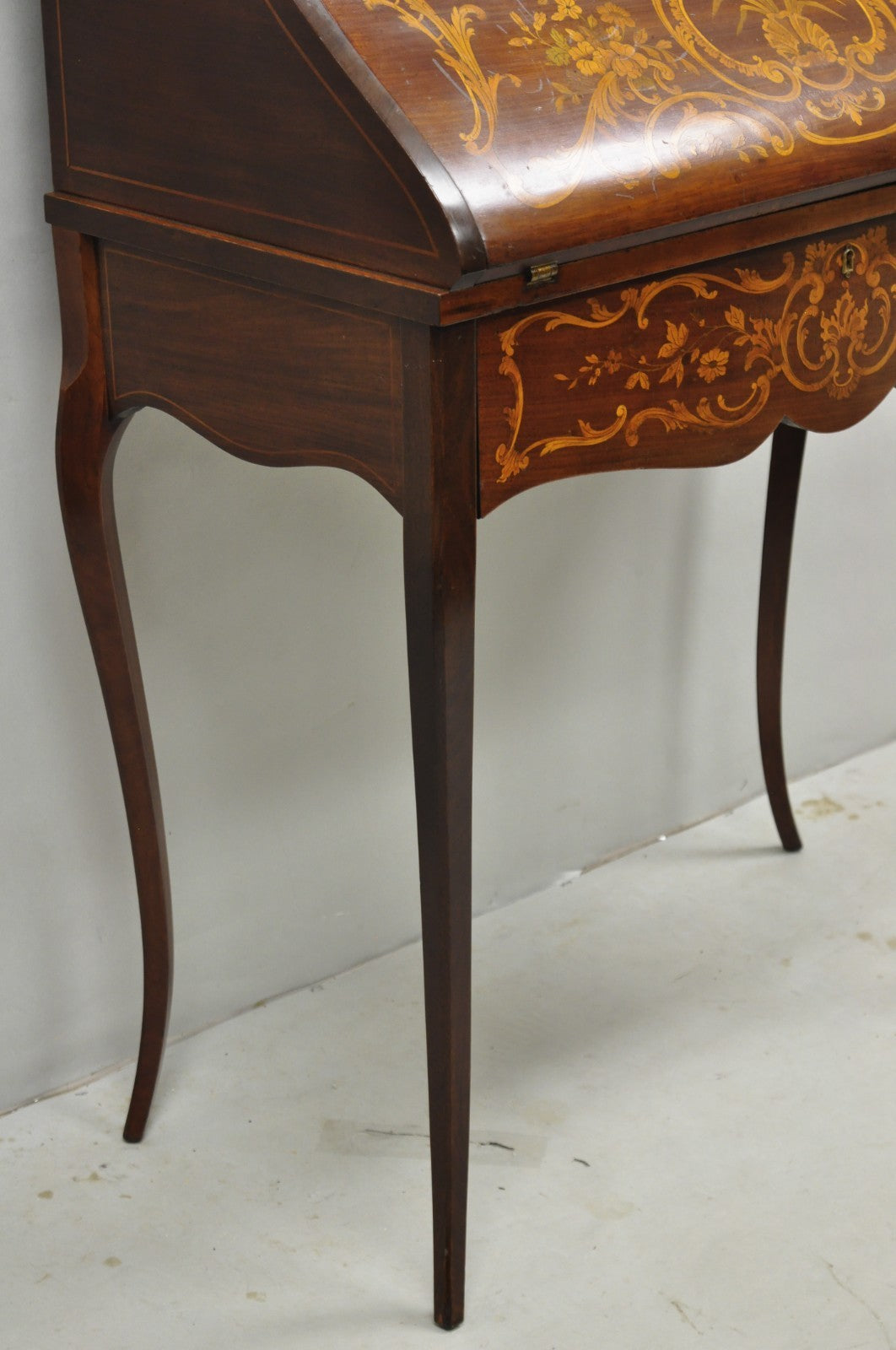 Antique French Louis XV Style Marquetry Inlaid Drop Front Ladies Writing Desk