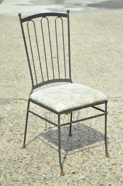 Vintage Mid Century Italian Modern Wrought Iron Patio Dining Chairs - Set of 4