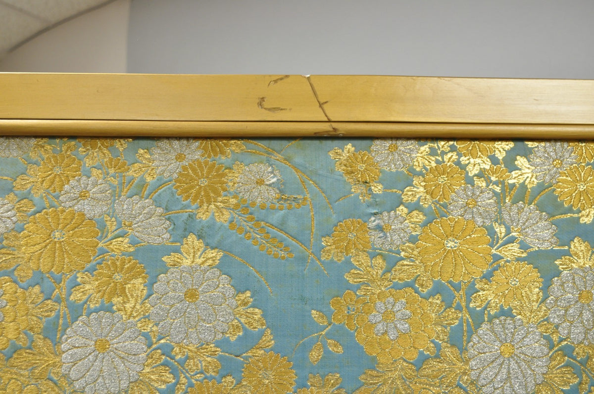 Vintage Chinoiserie Lattice Fretwork 4 Panel Gold Folding Screen Room Divider