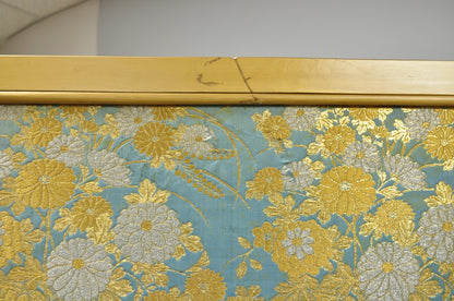 Vintage Chinoiserie Lattice Fretwork 4 Panel Gold Folding Screen Room Divider