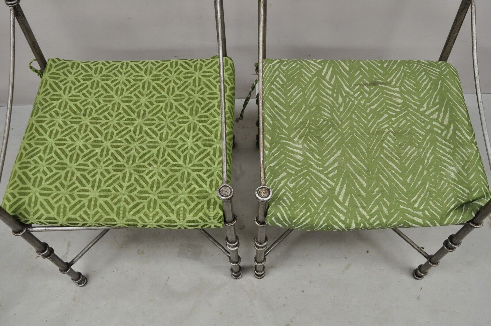 Pier 1 Medici Pewter Wrought Iron Dining Side Chairs - a Pair