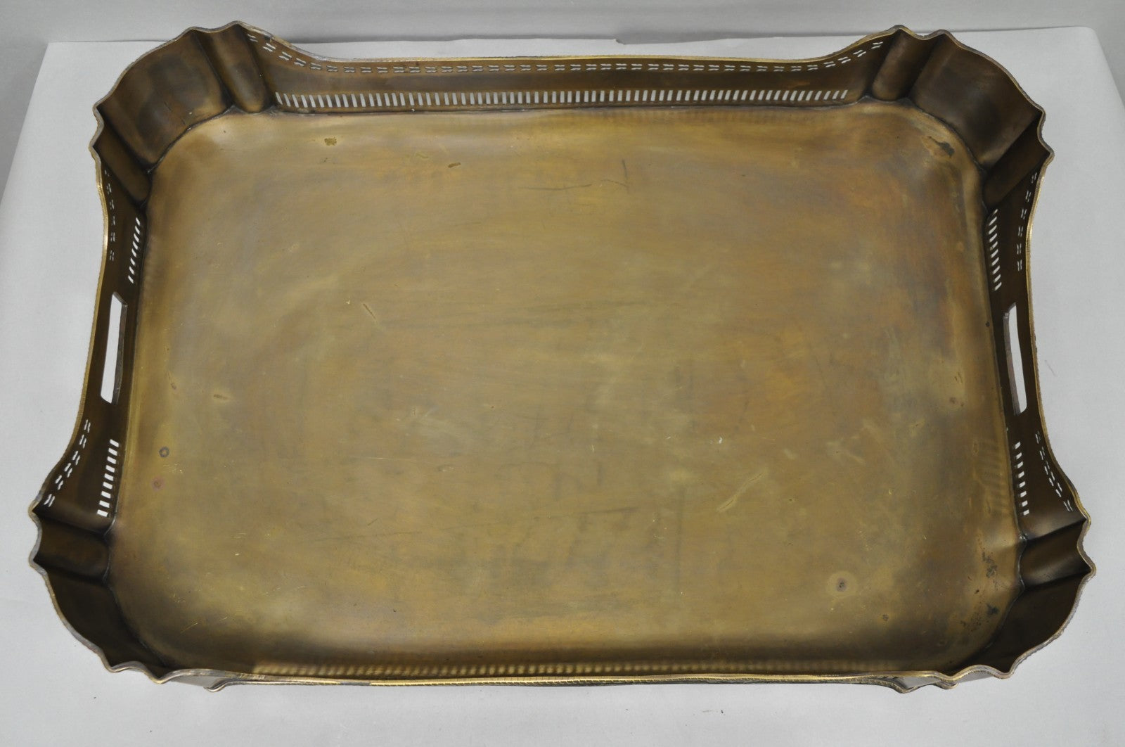 Contemporary Large Burnished Brass Serving Platter Butlers Bar Tray on Feet