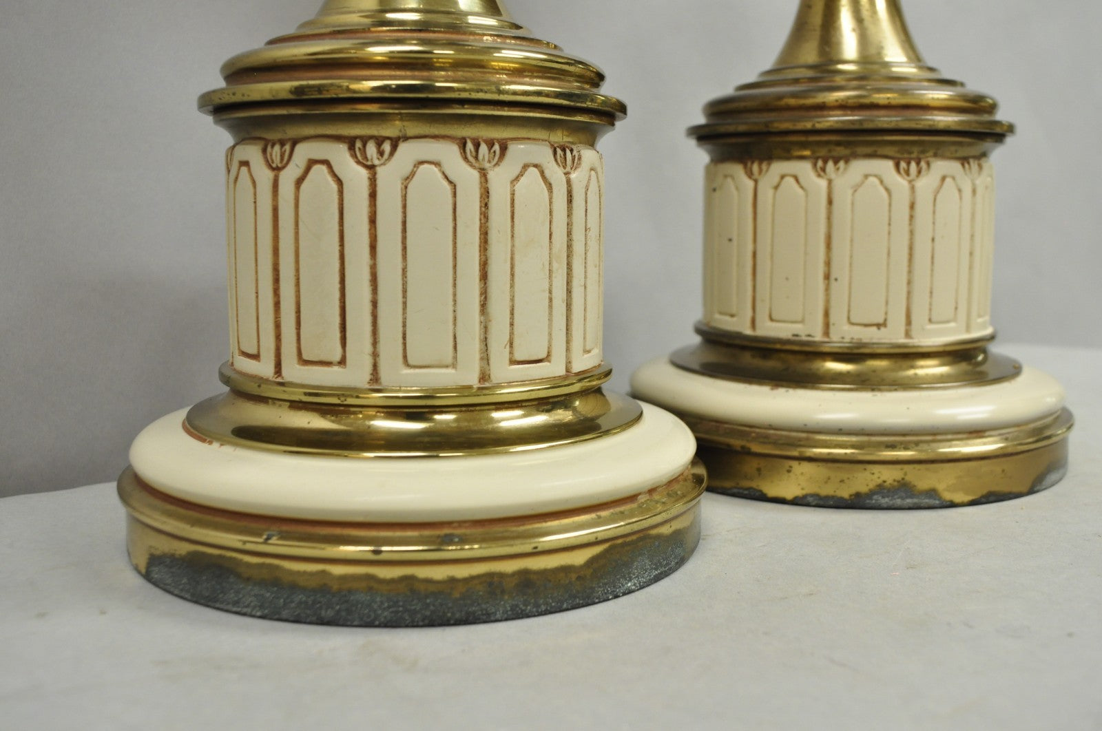 Vintage Stiffel Empire Neoclassical Style Urn Form Brass Table Lamps - a Pair