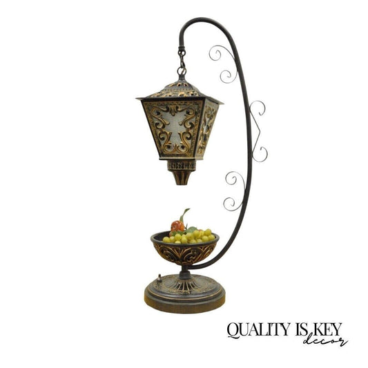 Vintage Italian Style Scrolling Metal Hanging Lantern Fruit Bowl Table Lamp