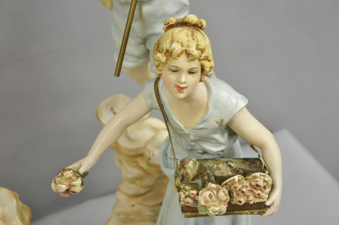 Antique L&F Moreau Victorian Painted Spelter Metal Figural Table Lamps - a Pair