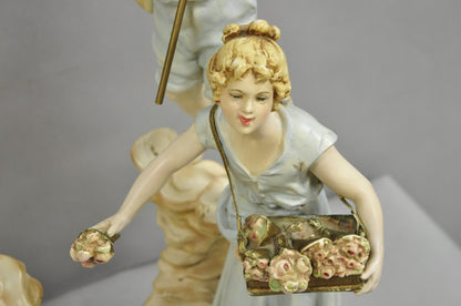Antique L&F Moreau Victorian Painted Spelter Metal Figural Table Lamps - a Pair
