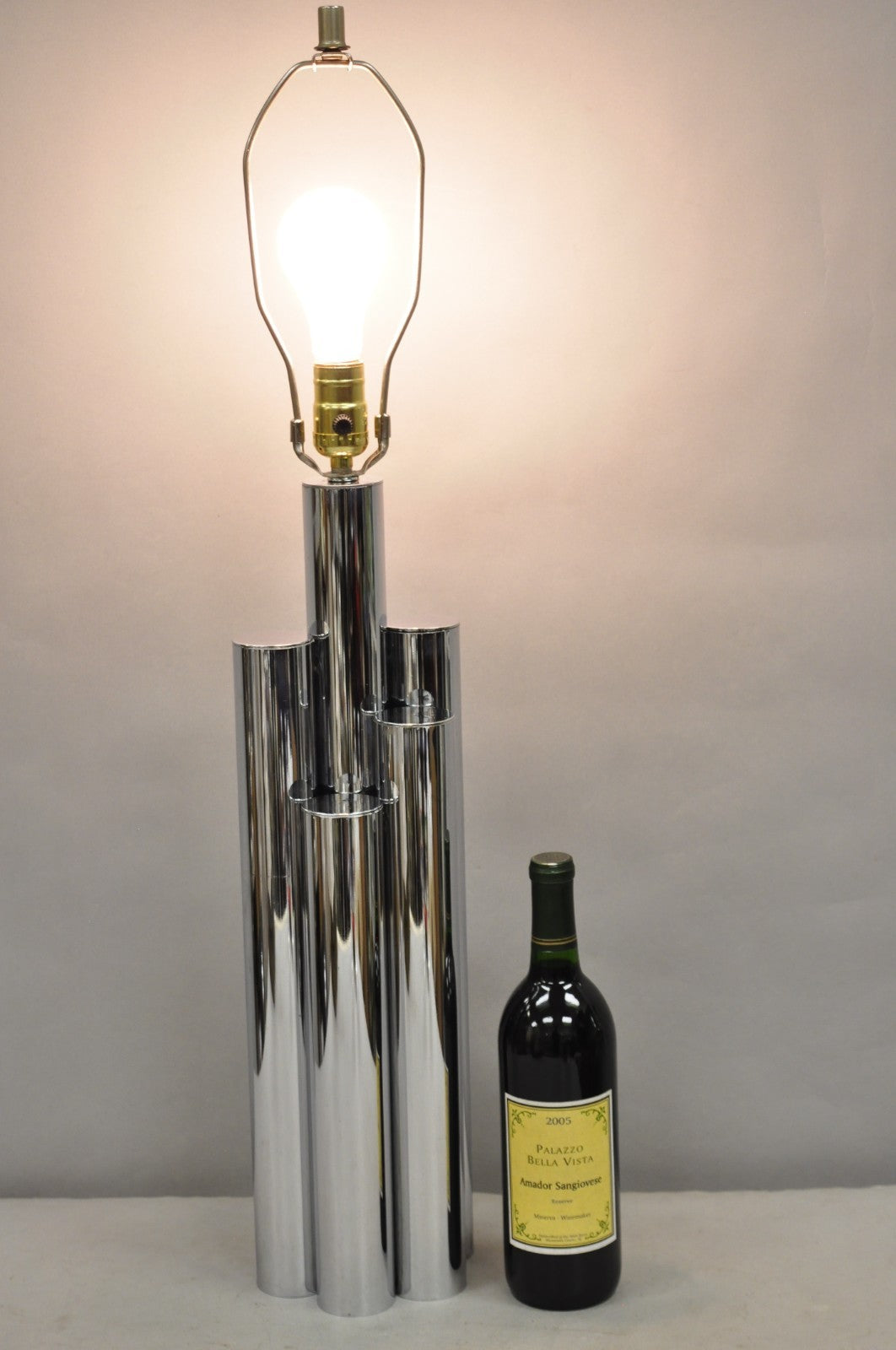 Vintage Mid Century Modern Sculptural Stacked Chrome Skyscraper Table Lamp