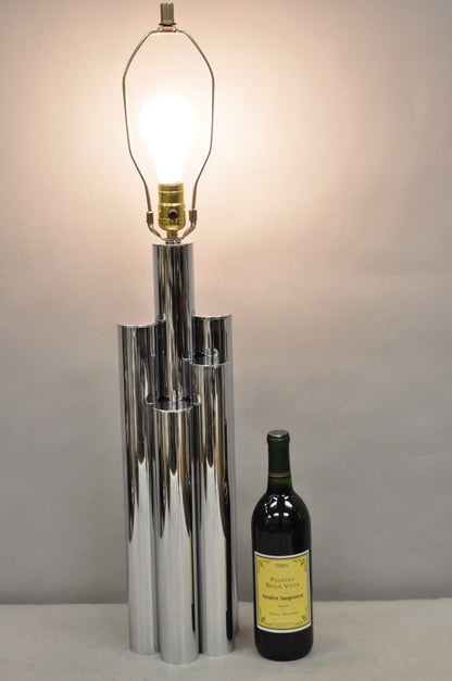 Vintage Mid Century Modern Sculptural Stacked Chrome Skyscraper Table Lamp