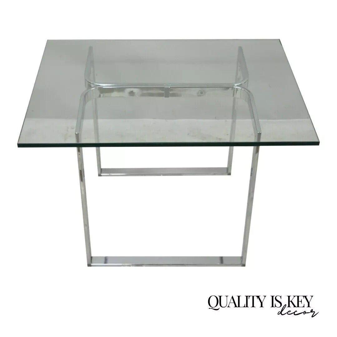 Mid Century Modern Sculptural Chrome Rectangular Glass Top Occasional Side Table