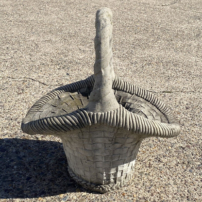 Vintage Cast Concrete Stone Large Garden Planter Woven Basket with Handle