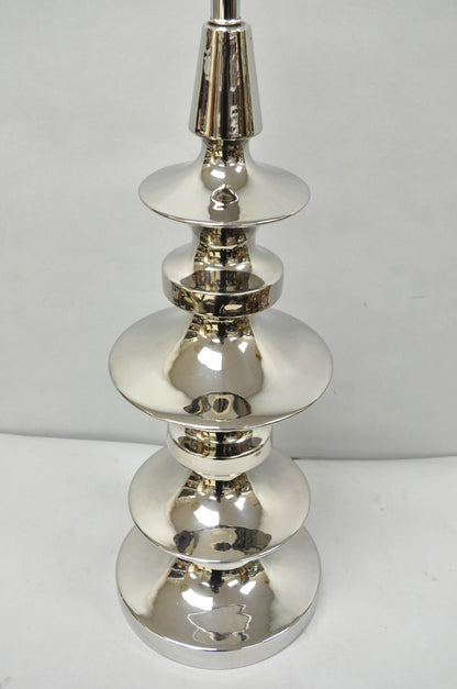 Vintage Italian Mid Century Modern Tall Sculptural Silver Ceramic Table Lamp