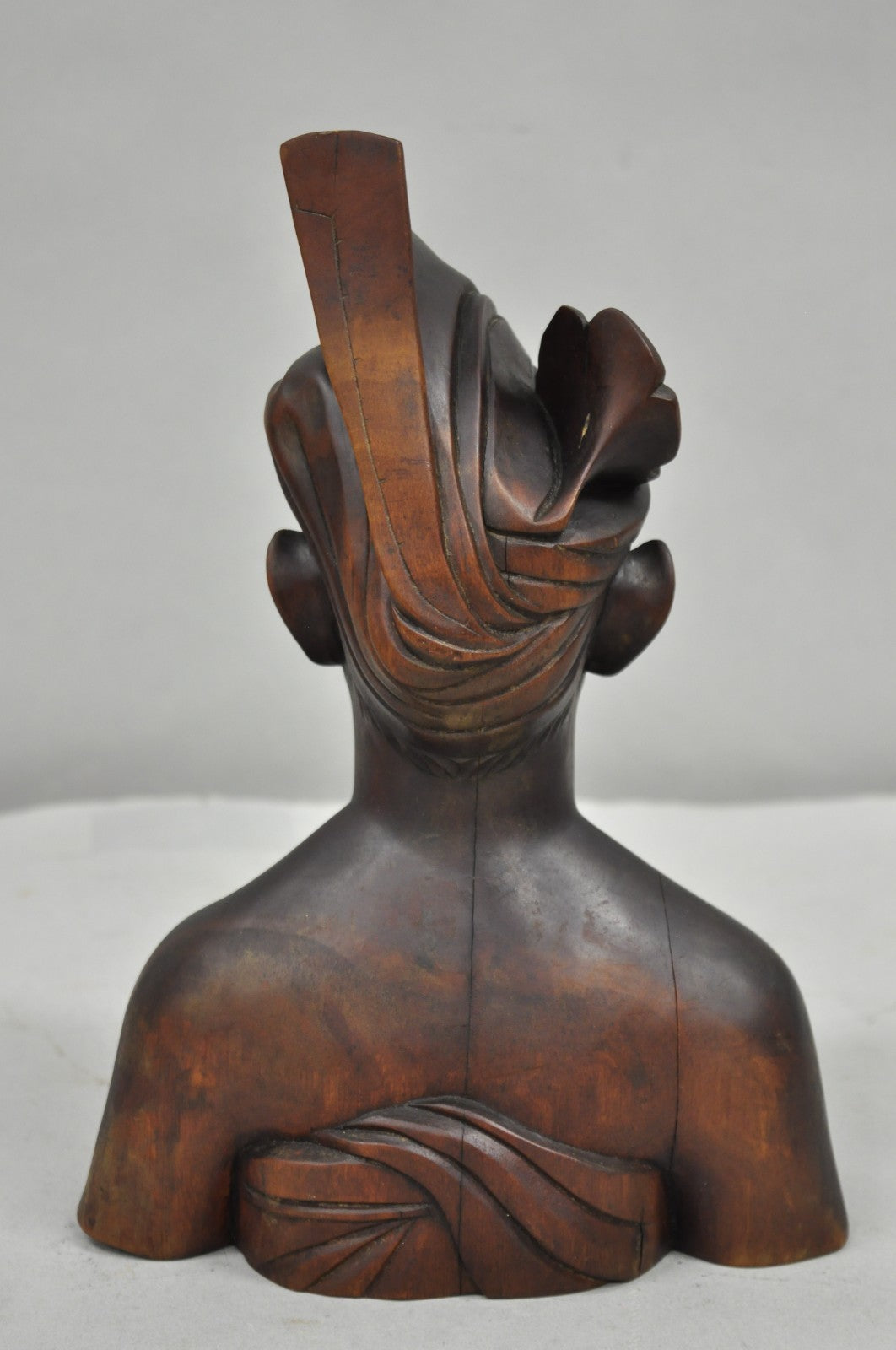Vintage Carved Wood Balinese Indonesian Bali Woman Man Bust Sculpture