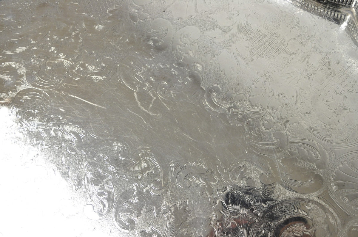 Vintage William Adams Sheffield England Edwardian Silver Plated Scalloped Tray