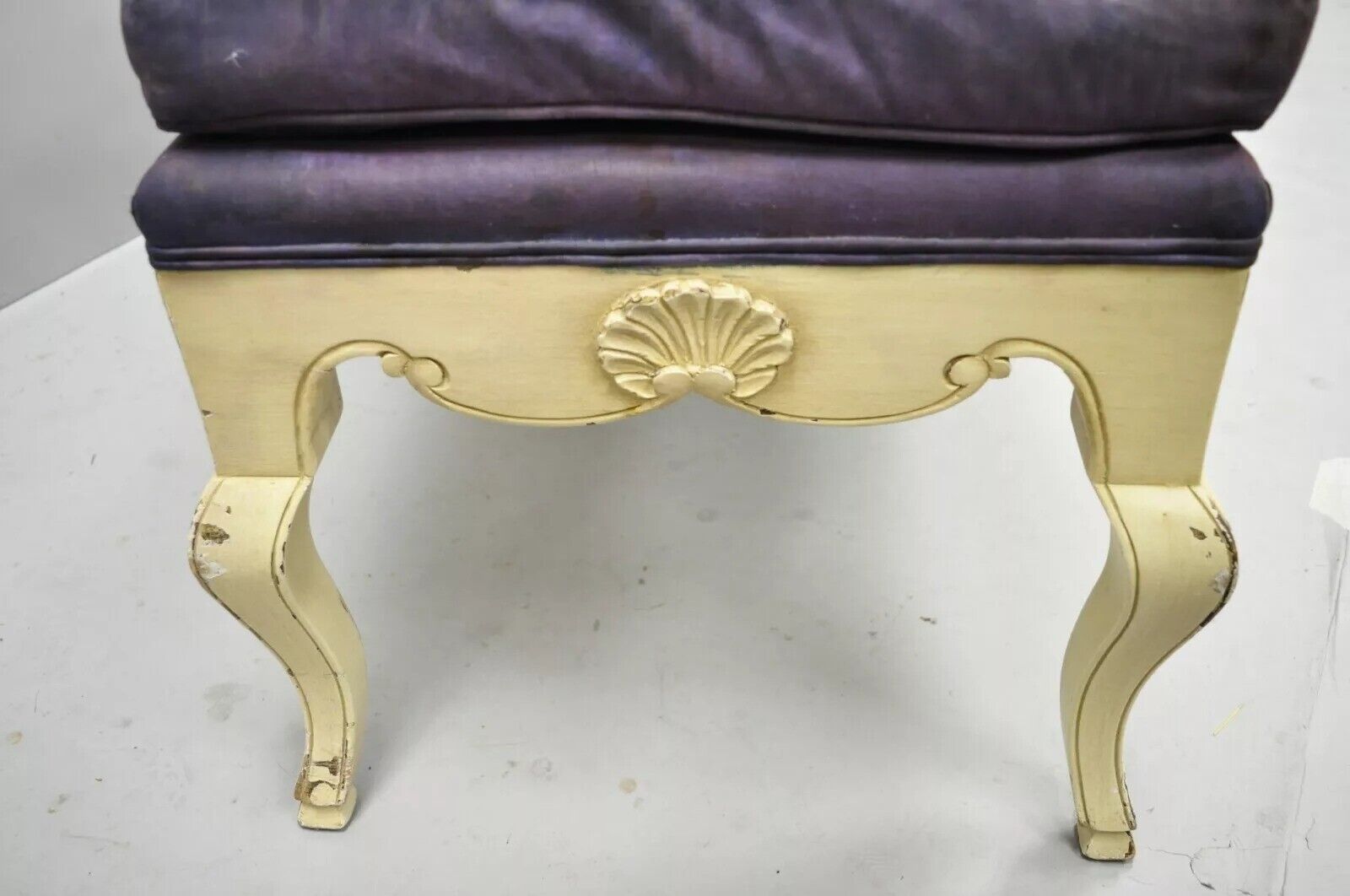 Vintage French Regency Neoclassical Style Hoof Foot 62" Upholstered Window Bench