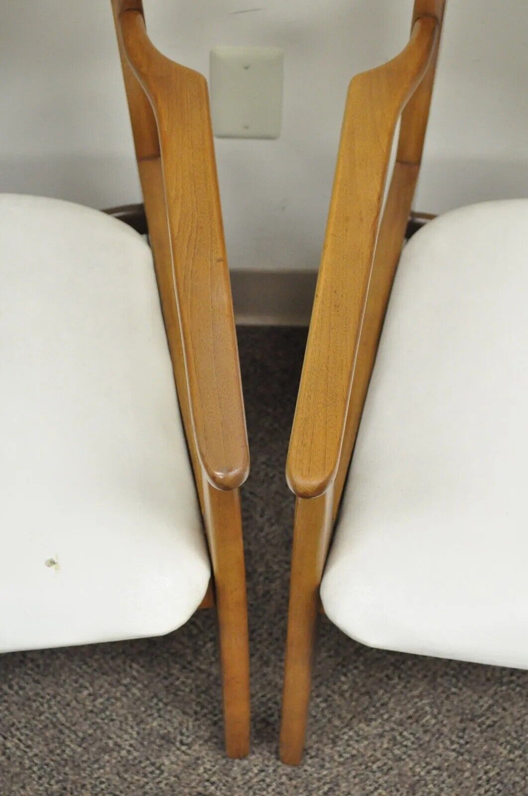 Young Mfg Mid Century Danish Modern Walnut Teak Curved Dining Arm Chairs - Pair