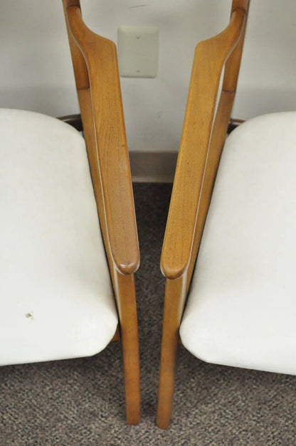Young Mfg Mid Century Danish Modern Walnut Teak Curved Dining Arm Chairs - Pair