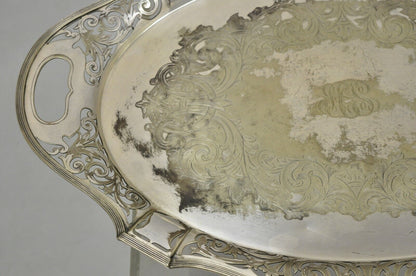 Antique D & H England 24" Silver Silver Plated Pierced Scalloped Platter Tray