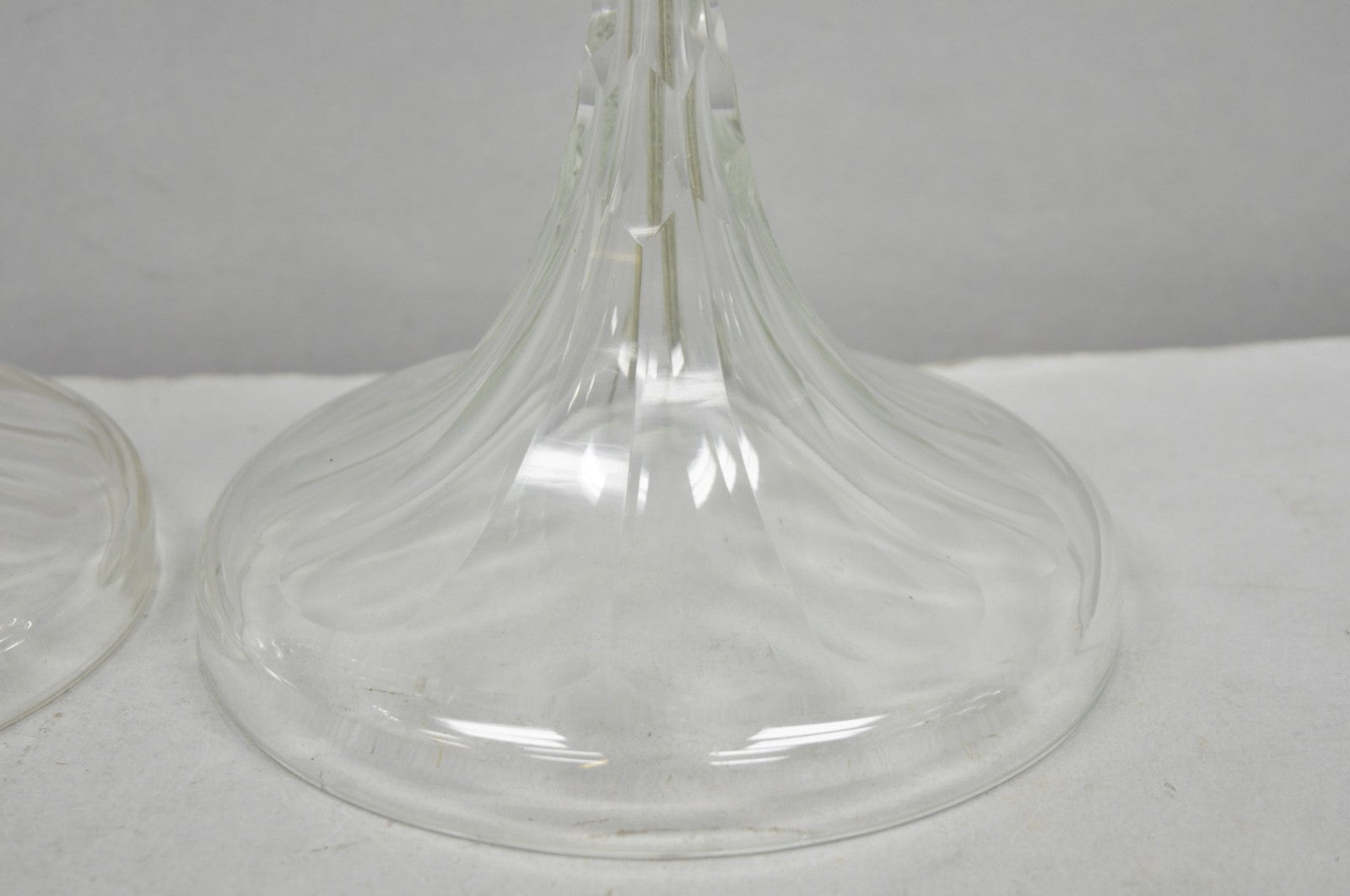 Antique Art Deco Diamond Cut Glass Column Small Petite Boudoir Table Lamps Pair