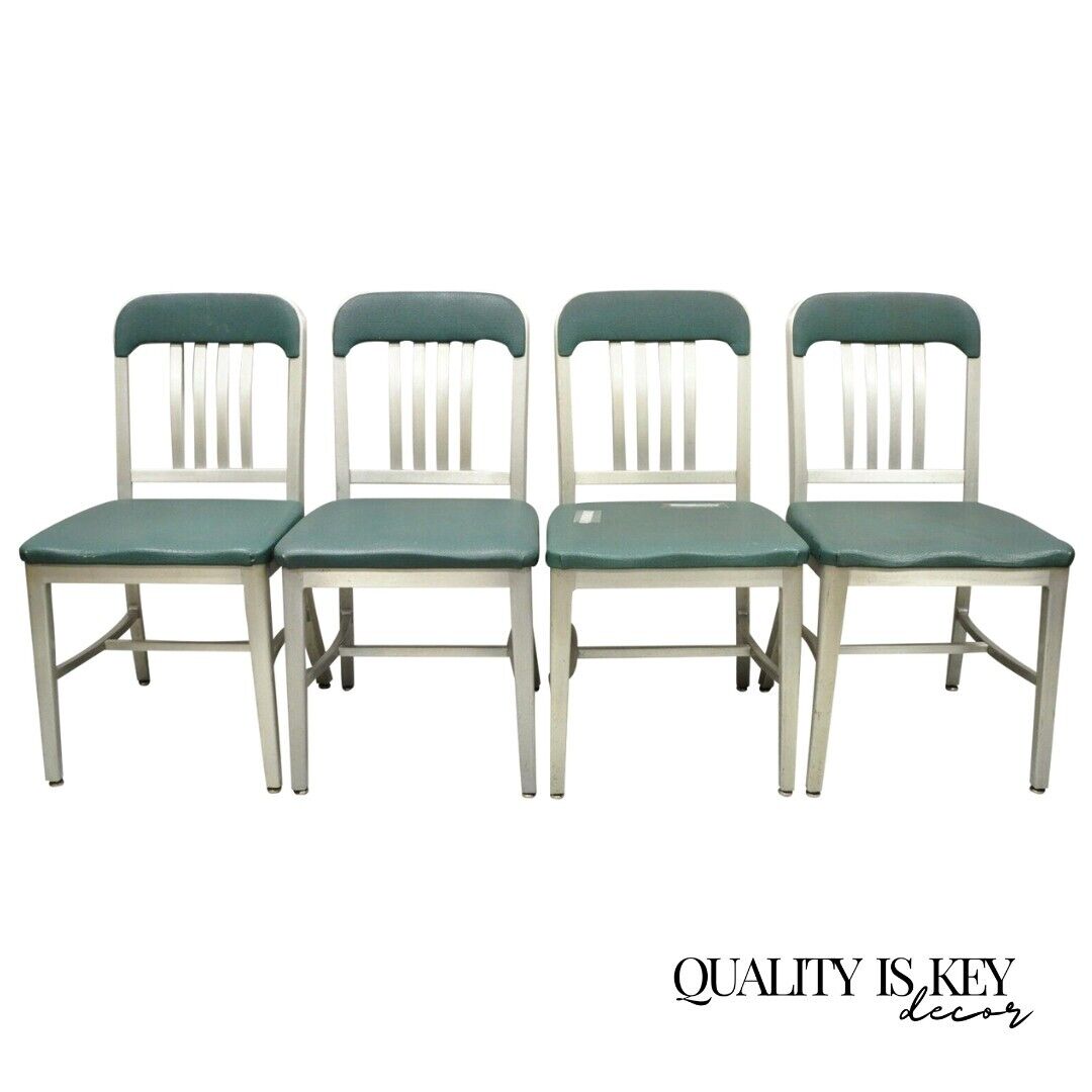 Vintage Good Form Aluminum Frame Green Vinyl Side Chairs - Set of 4