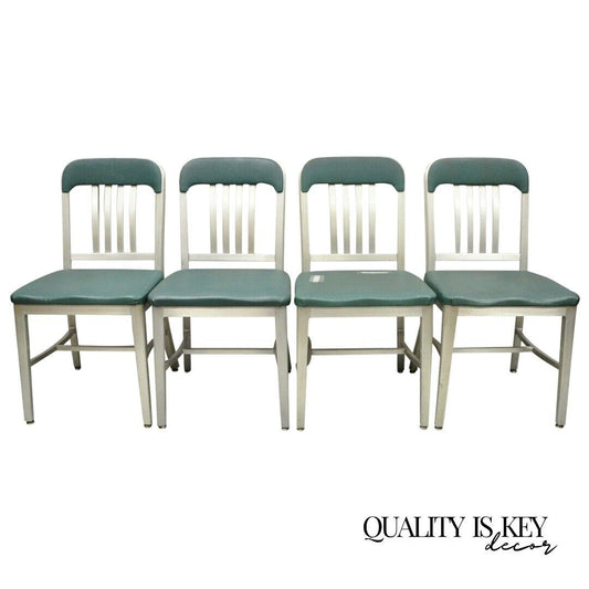 Vintage Good Form Aluminum Frame Green Vinyl Side Chairs - Set of 4