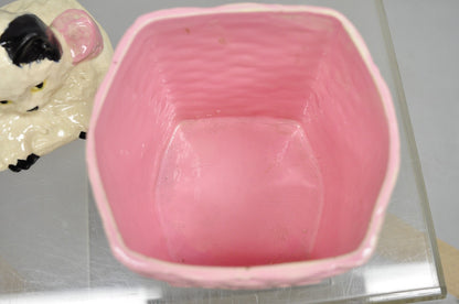 Vintage McCoy Pottery White and Black Cat Kitten Kitty in Pink Basket Cookie Jar