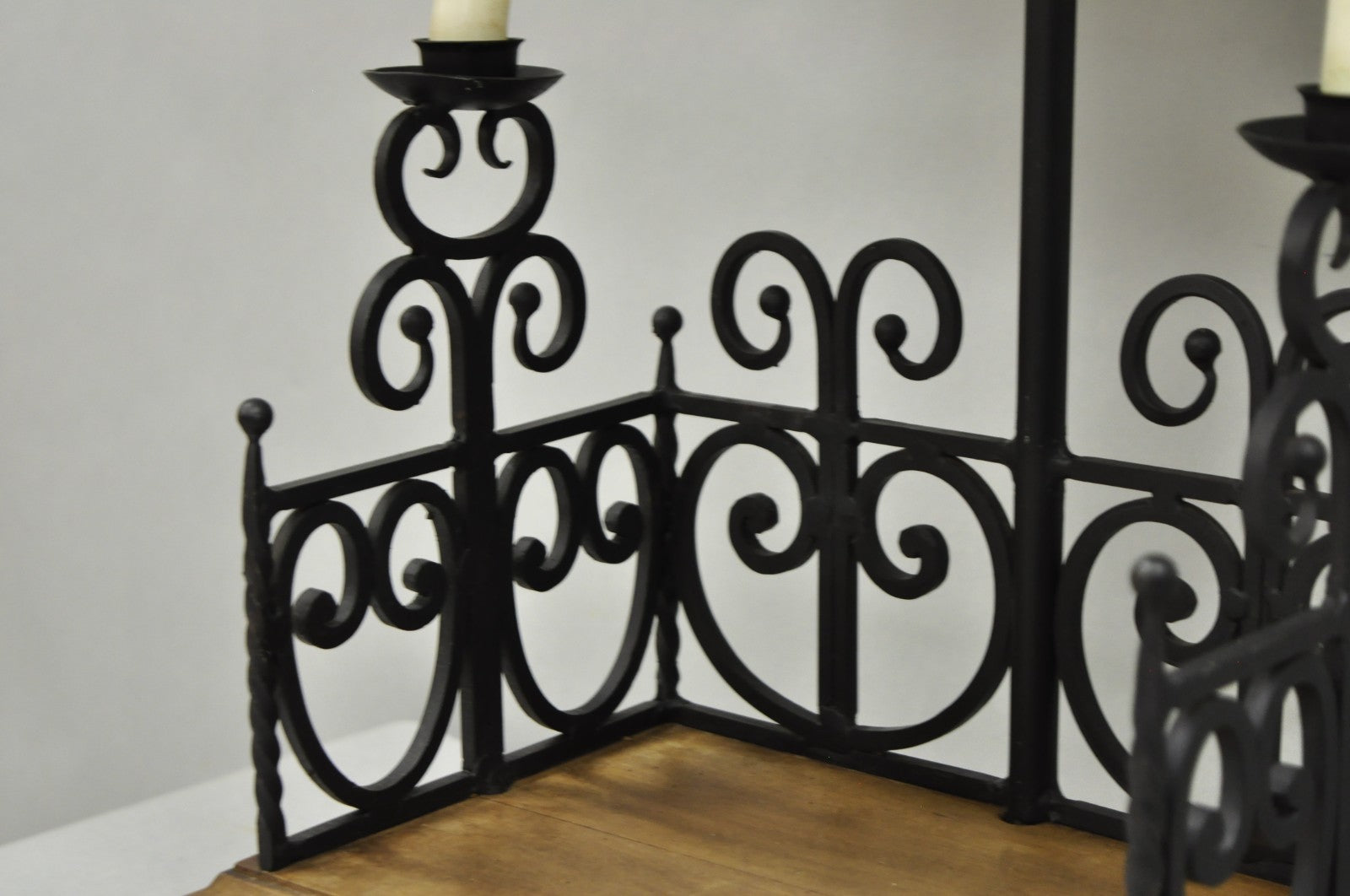 Vintage French Country Gothic Renaissance Scrolling Wrought Iron Wood Table Lamp