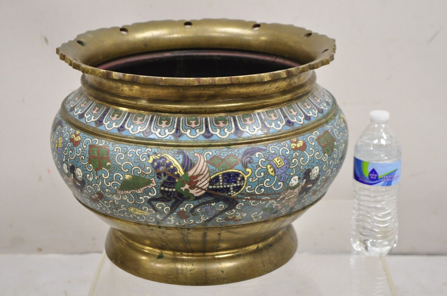 Japanese Meiji Style Cloisonné Champleve Enameled Bronze Jardiniere Planter Bowl