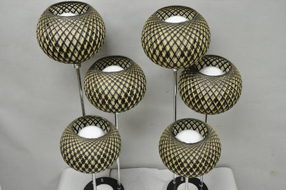 Vintage Mid Century Modern Woven Spun Fiberglass Triple Shade Table Lamp - Pair