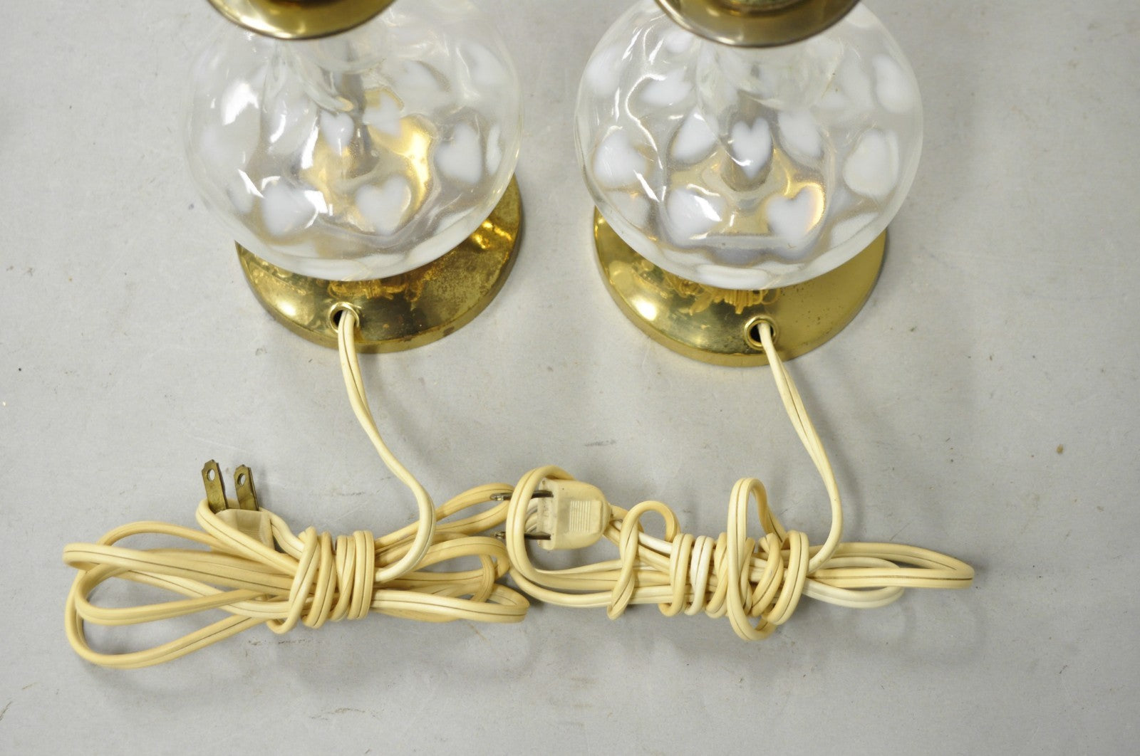 Vintage Hollywood Regency Petite Blown Glass Boudoir Table Lamps w/ Hearts, Pair