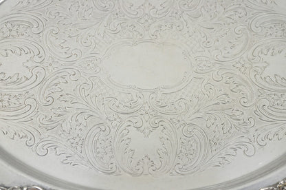 Vintage Sheffield English Victorian Oval Silver Plated Footed Bar Tray w/Handles
