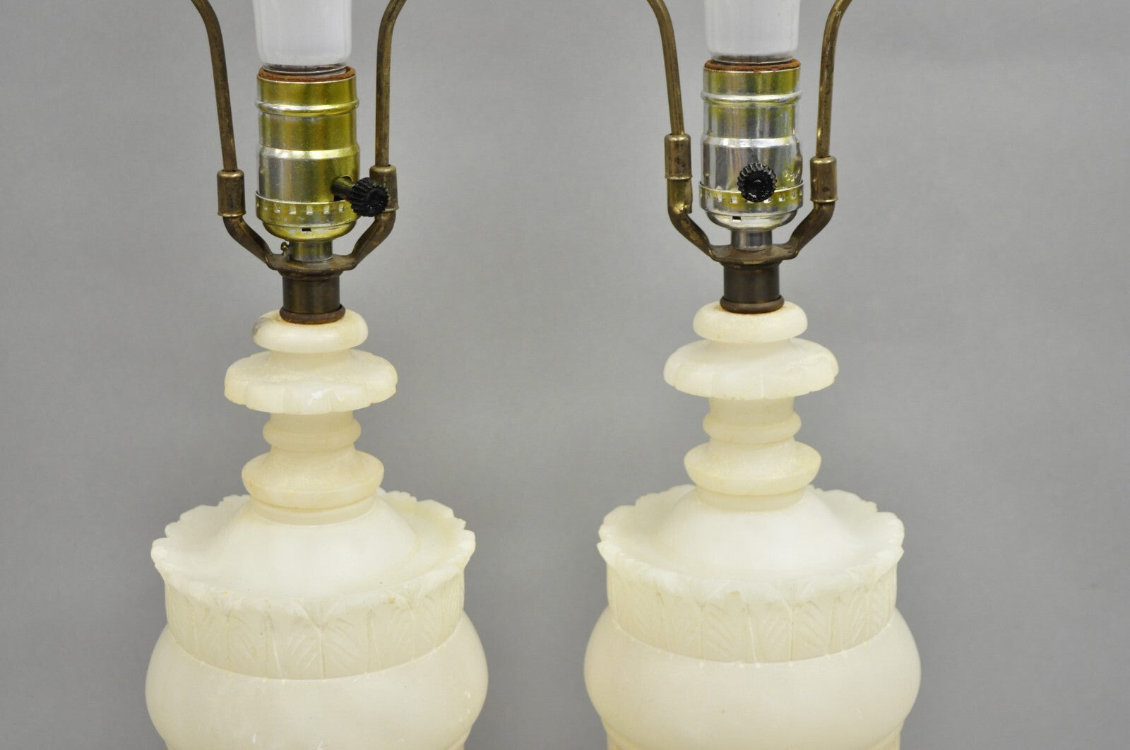 Antique French Empire Neoclassical Carved Alabaster Urn Table Lamp - a Pair