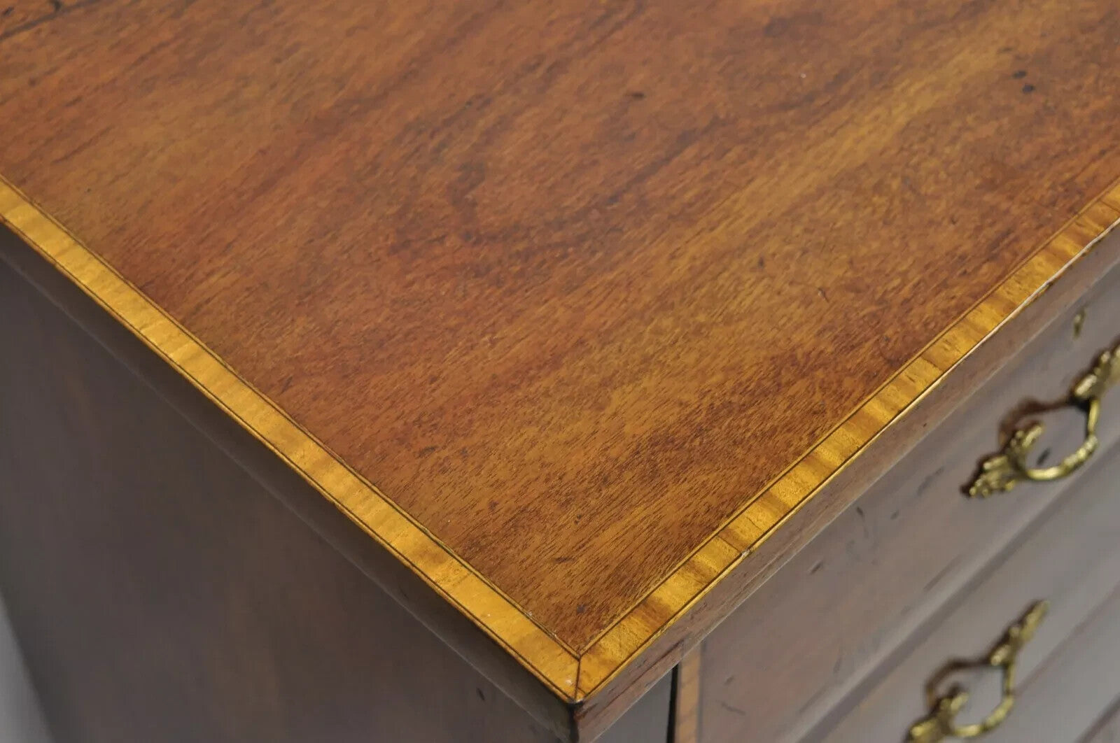 Antique English Georgian Mahogany Banded Satinwood Inlay 5 Drawer Chest Dresser