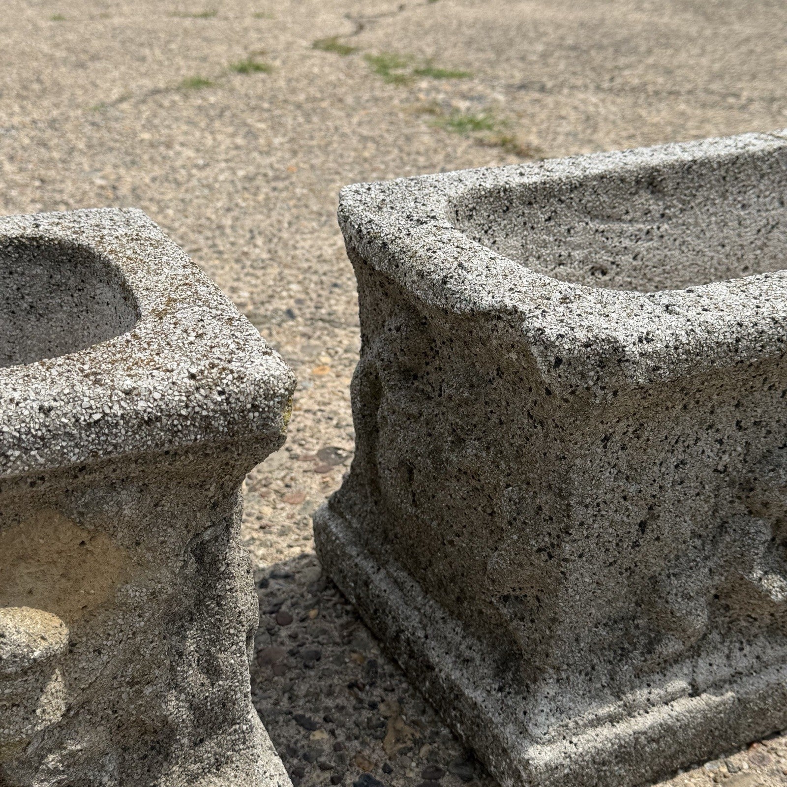 Vintage Neoclassical Style Concrete Cherub 36" Long Garden Planter Pots - a Pair