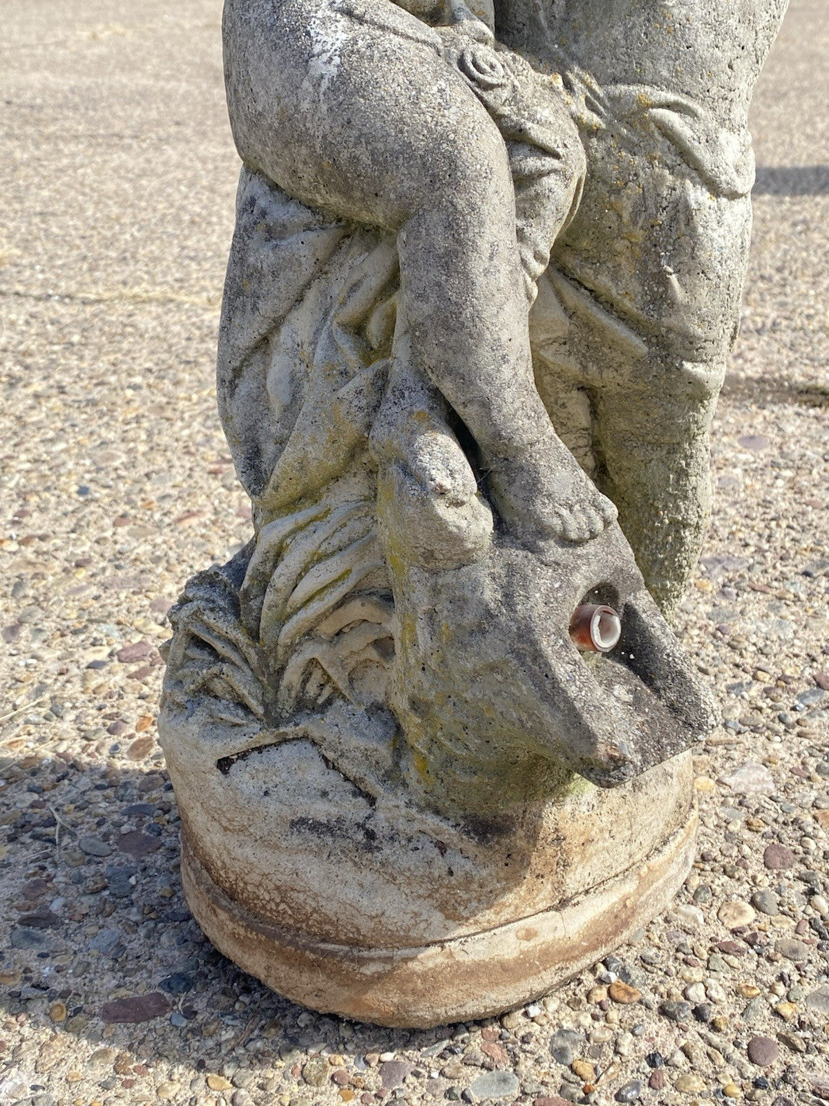 French Neoclassical Small Concrete Figural Cherub Garden Statue Water Fountain