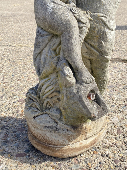 French Neoclassical Small Concrete Figural Cherub Garden Statue Water Fountain
