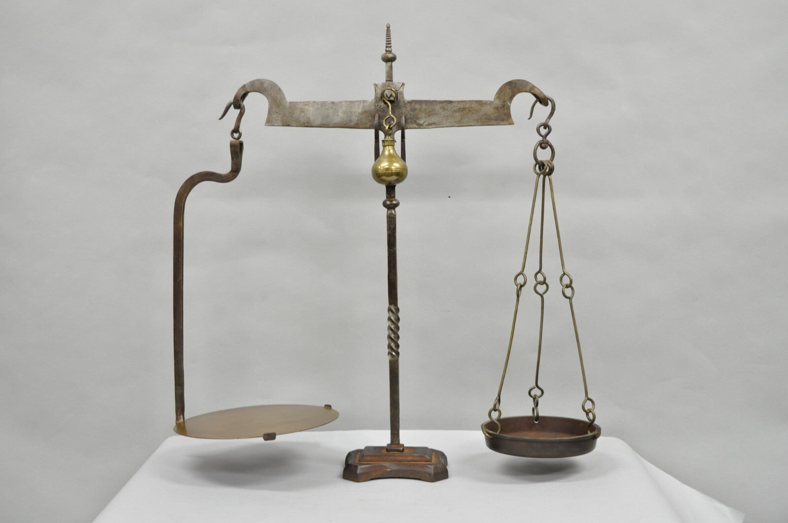 Antique English Gothic Arts & Crafts Hand Wrought Iron Balance Beam Scale