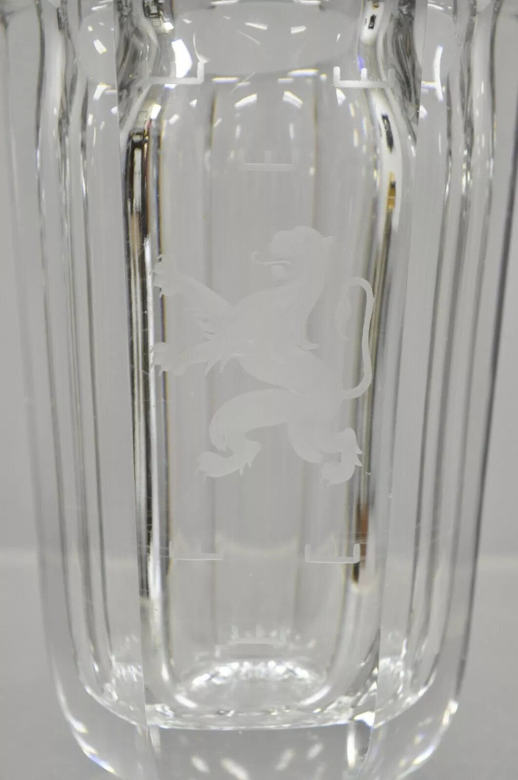 Vintage Kosta Boda Elis Bergh Etched Rampant Lion Crystal Glass 7.5" Vase a Pair