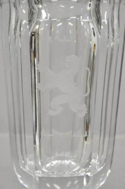 Vintage Kosta Boda Elis Bergh Etched Rampant Lion Crystal Glass 7.5" Vase a Pair